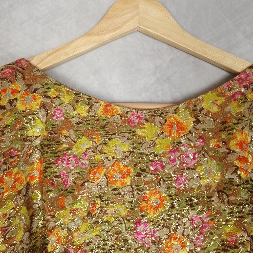 Vintage Suzy Perette Dress Womens Small Floral Metallic Jacquard Fit Flare 60s - Picture 3 of 16